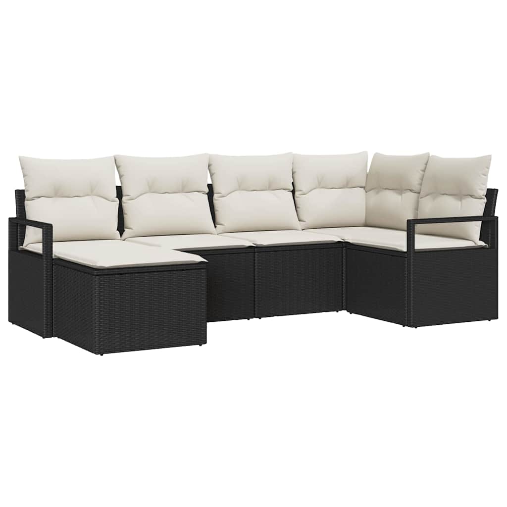 Garten-Sofa-Set mit Kissen mit Speicher 6 pcs Schwarz und Creme